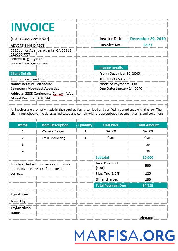 Downloadable Professional Agency Invoice Template